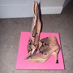 Paris Texas Black and Tan Snake Print Heeled Boots